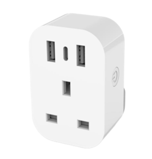 Tuya WiFi Smart UK Adaptor Socket with Type AC, USB, Power Metering, 13A, App Control, Alexa/Google, Energy Monitor, Timer, White, Compact